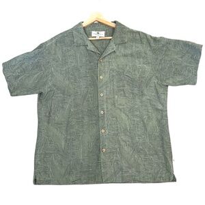 Island Shores Silk Button-up Short Sleeved Top Green Men's Size XL Textured Leaf